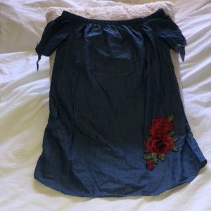 chambray dress with flower embroidery
